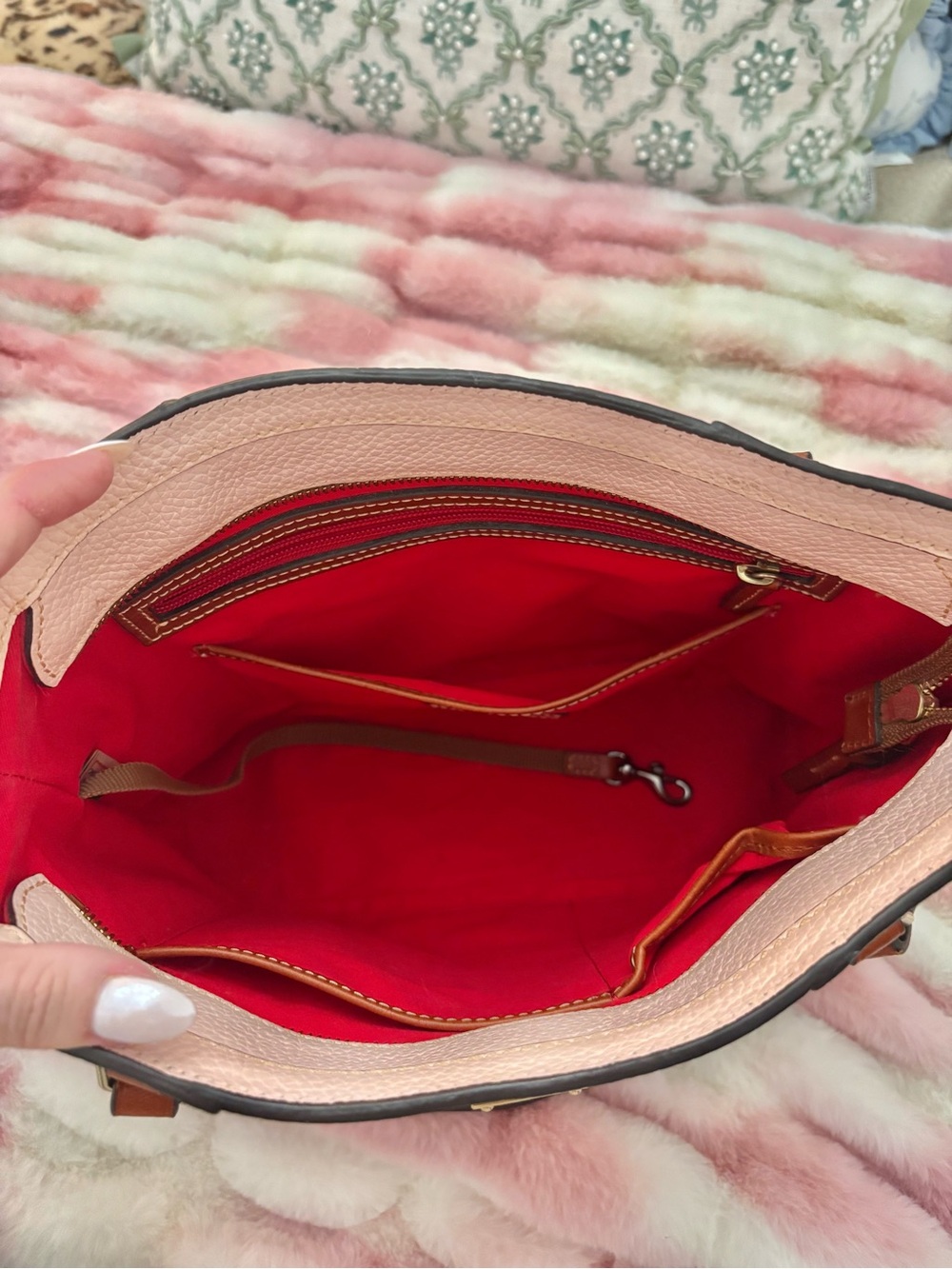Dooney & Bourke Small Lexington Blush Pink Pebbled Leather Tote w/ Brown Straps - Picture 3 of 4
